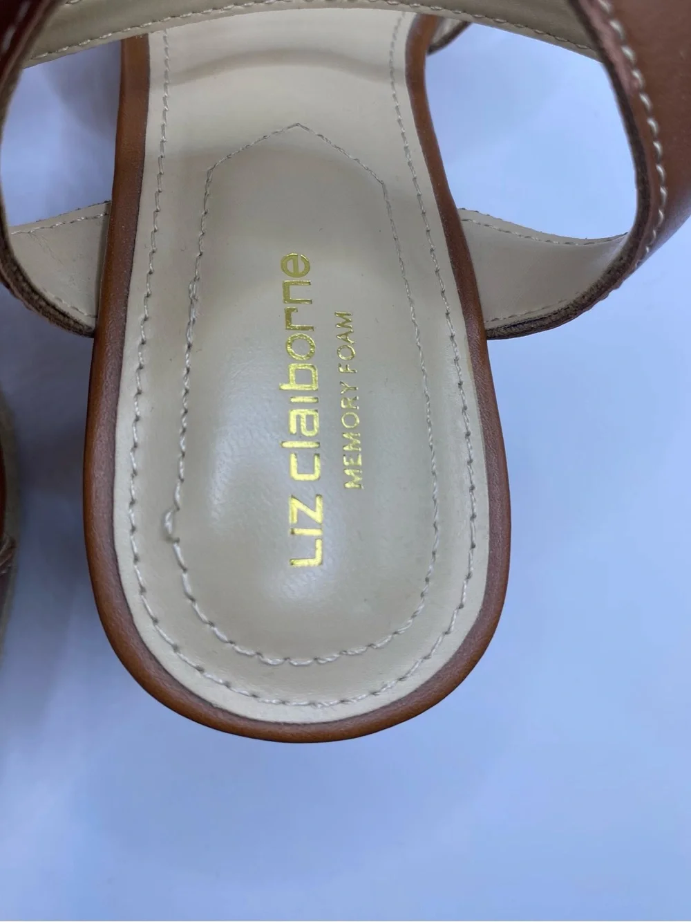 Liz Claiborne Majorca Brown Leather Espadrille Wedge Sandal Womens 6 Memory Foam